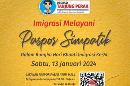 Imigrasi Tanjung Perak buka layanan Paspor Simpatik di Mal Pasar Atum pada Sabtu, 13 Januari 2024.