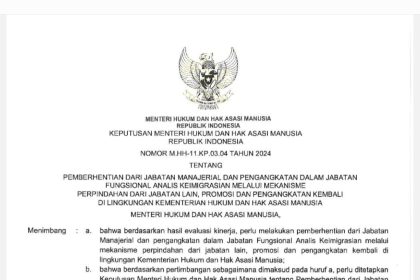 Screenshot SK Nomor M.HH-11.KP03.04 yang di-release oleh Biro Sumber Daya (SDM) Kemenkumham RI. 