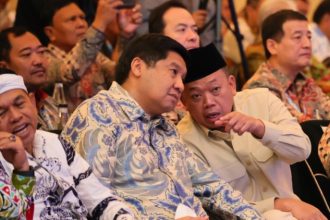 saat menjadi pembicara kunci dalam Rapat Kerja Nasional (Rakernas) Real Estat Indonesia (REI), di The Trans Luxury Hotel, Kota Bandung, Kamis, 5 Desember 2024.
