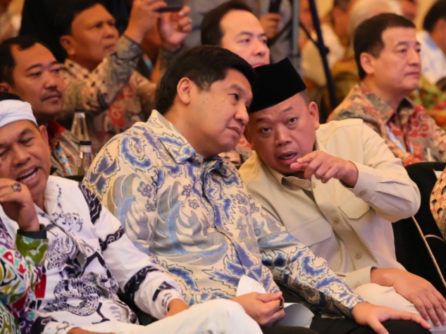 saat menjadi pembicara kunci dalam Rapat Kerja Nasional (Rakernas) Real Estat Indonesia (REI), di The Trans Luxury Hotel, Kota Bandung, Kamis, 5 Desember 2024.