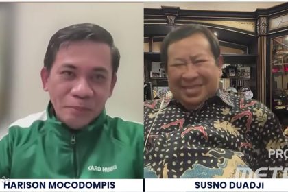 Kepala Biro Humas Kementerian ATR/BPN, Harison Mocodompis dan mantan Kabareskrim Susno Duadji dalam sebuah acara di televisi