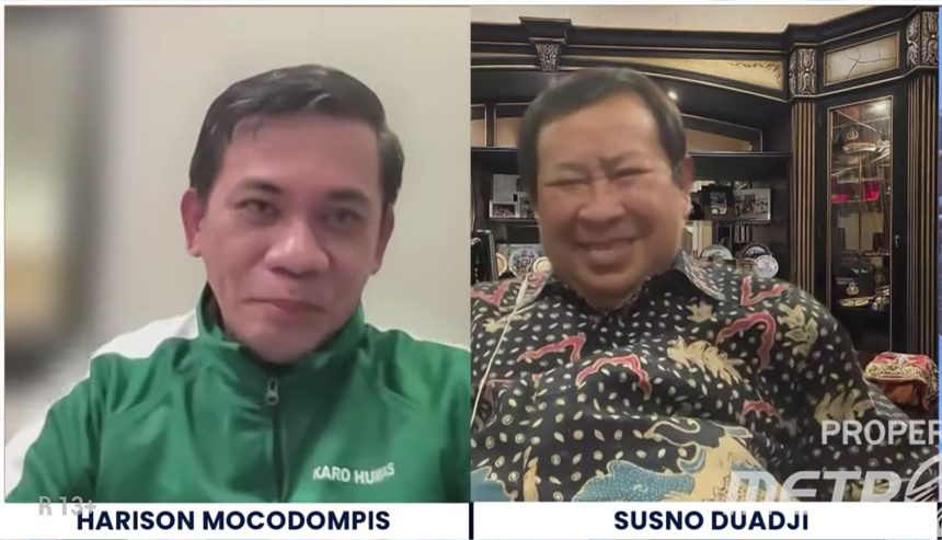 Kepala Biro Humas Kementerian ATR/BPN, Harison Mocodompis dan mantan Kabareskrim Susno Duadji dalam sebuah acara di televisi