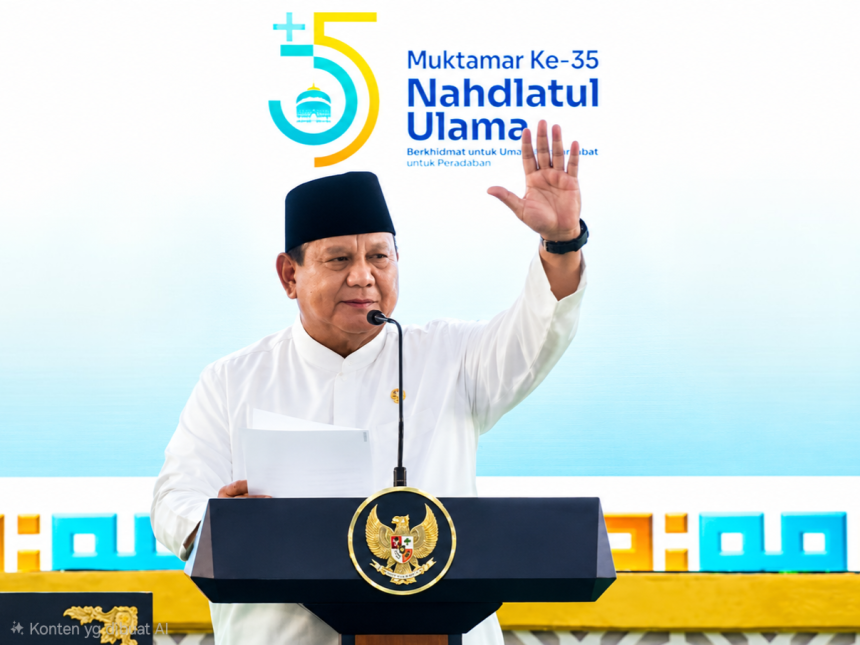 Presiden Prabowo Subianto ketika menghadiri pembukaan Muktamar ke-35 Nahdlatul Ulama di Jombang, Jombang, Jawa Timur, Kamis, 27 Agustus 2026.