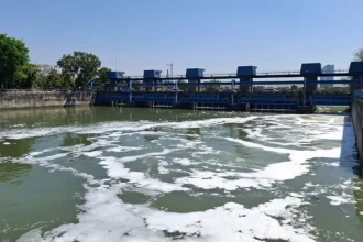 Kondisi Sungai Rolak, Gunungsari yang terlihat berbusa hingga berimbas pada Air PDAM.